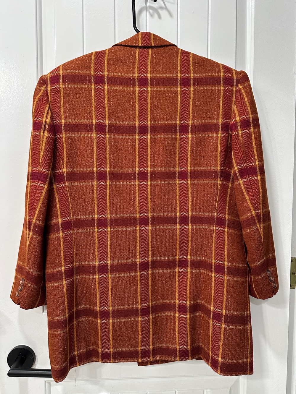 Liz Claiborne Vintage Wool & Silk Blend Burnt Orange and Mustard Plaid Blazer - Picture 7 of 8
